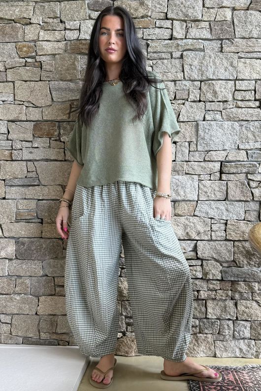 Arbi Gingham 7/8 Barrel Pant Khaki